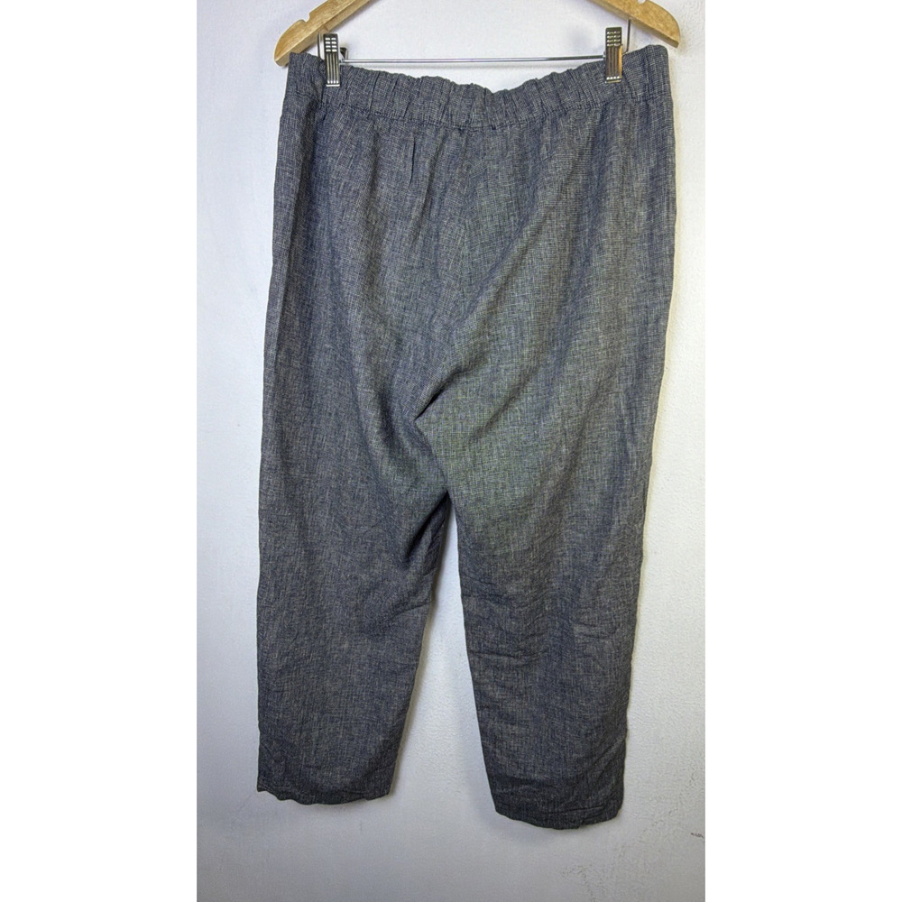 Eileen Fisher Grey Linen Micro Check Pants cropped medium vacation resort - Picture 6 of 11